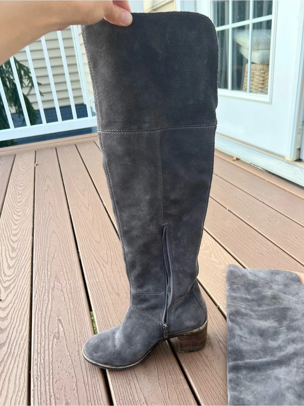 Lucky Brand Grey Suede Over-the-Knee Block Heel Boots